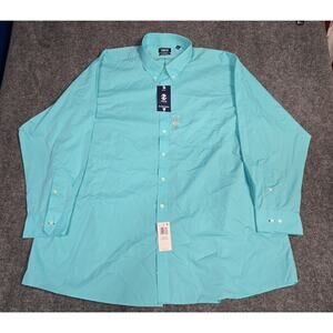 NWT IZOD Men's 4XL Tall Fit Light Aqua Gingham Button Down Shirt All-Over